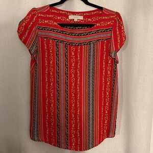 LOFT Red and Black Striped Women's Blouse